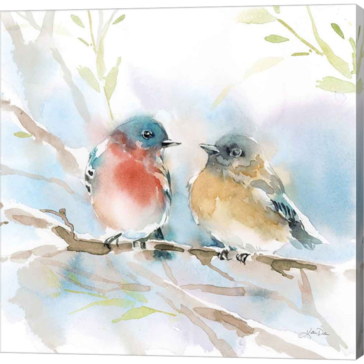 Bluebird Pair in Spring by Katrina Pete 12" x 12" Canvas Wall Art